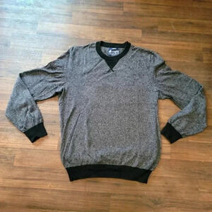 American Rag Mens Knit Crewneck Sweater Gray Black 100% Cotton M Medium